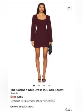 The Carmen Knit Dress in Black Forest, new with tags